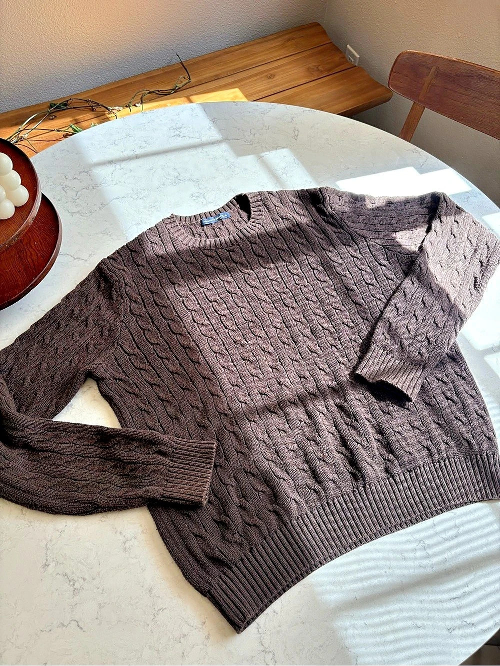 BRANDY MELVILLE Brianna Cable Knit Sweater Cable Knit Crewneck Sweater in Brown